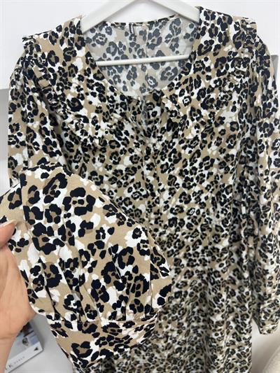 Bebe Yaka Leopar Midi Boy Elbise
