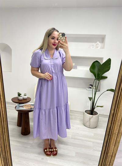 Bebe Yaka Lila Pamuk Elbise