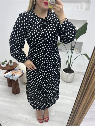 Bebe Yaka Önden Düğmeli Midi Elbise