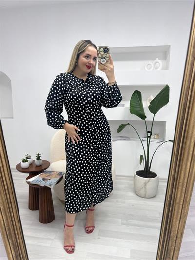 Bebe Yaka Önden Düğmeli Midi Elbise
