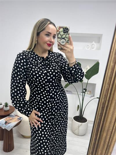 Bebe Yaka Önden Düğmeli Midi Elbise