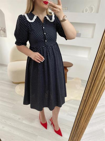Bebe Yaka Vintage Elbise Siyah