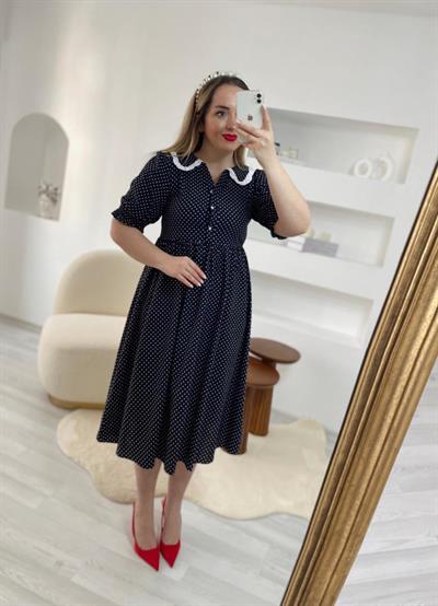 Bebe Yaka Vintage Elbise Siyah