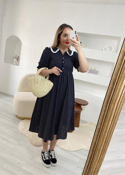 Bebe Yaka Vintage Elbise Siyah