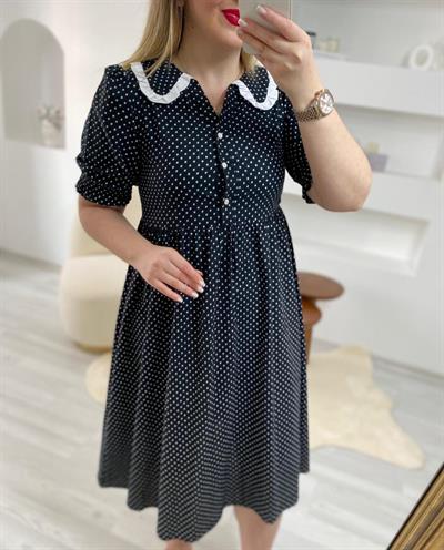Bebe Yaka Vintage Elbise Siyah