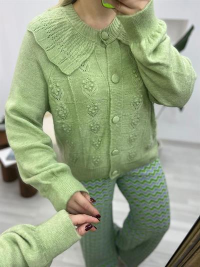 Bebe Yaka Yeşil Hırka