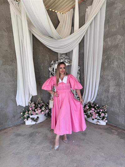 Begonvil Balon Kol Tasarım Elbise Pembe