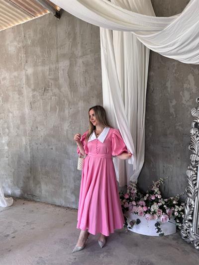 Begonvil Balon Kol Tasarım Elbise Pembe