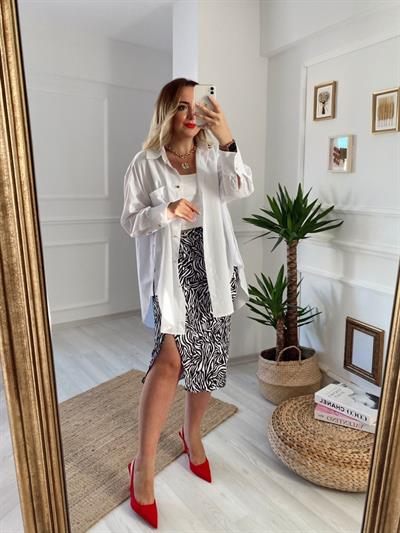 Bel Detaylı Zebra Desen Etek