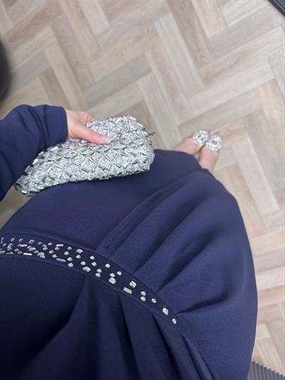 Bel Taşlı Kruvaze Model Elbise Lacivert