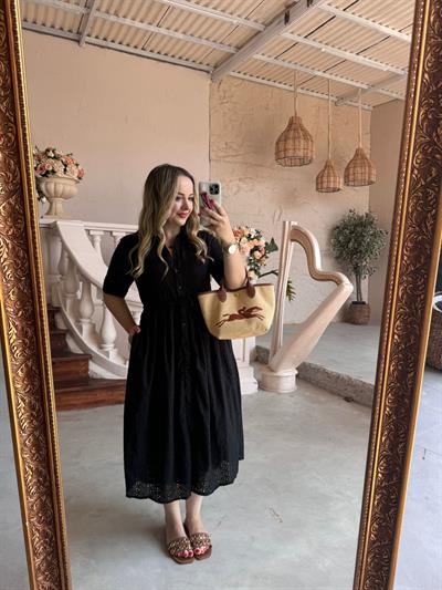 Belden Büzgülü Tasarım Fisto Elbise Siyah