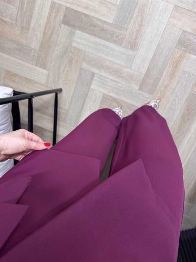 Belden Kuşaklı Yelekli Takım Bordo