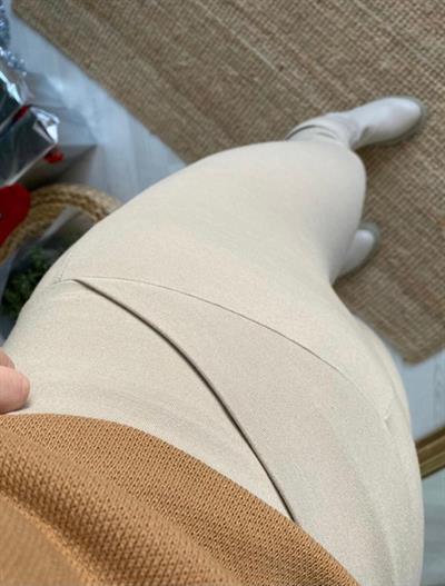 Beli Çapraz Detaylı Korseli Çelik Tayt Bej