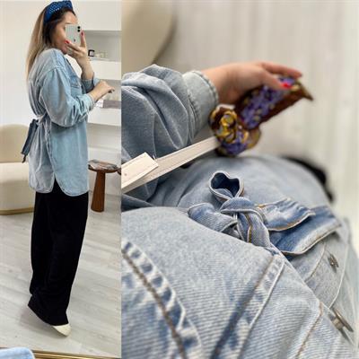 Beli Kuşakli Kot Ceket