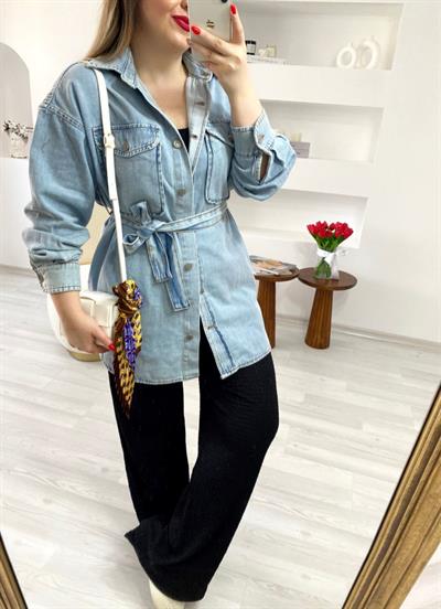 Beli Kuşakli Kot Ceket