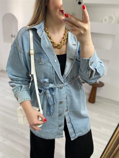 Beli Kuşakli Kot Ceket