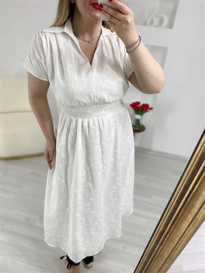 Beli Lastikli Fisto Elbise Beyaz
