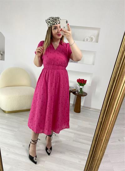 Beli Lastikli Fisto Pembe Elbise