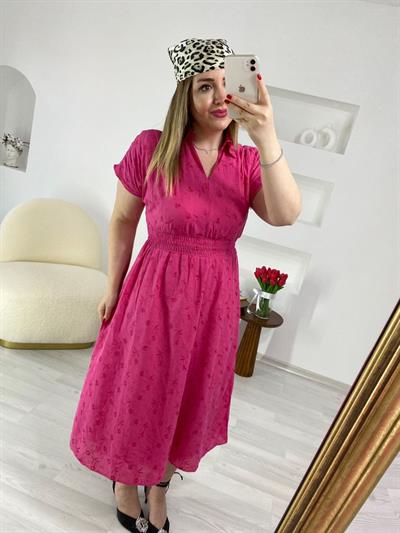 Beli Lastikli Fisto Pembe Elbise