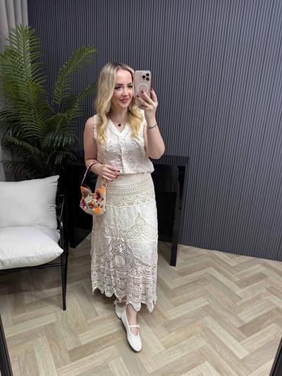 Beli Lastikli İthal Dantel Etek