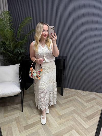 Beli Lastikli İthal Dantel Etek