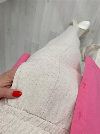 Beli Lastikli Keten Pantolon Bej