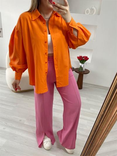 Beli Lastikli Keten Pantolon Pembe