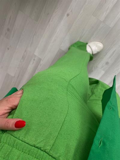 Beli Lastikli Keten Pantolon Yeşil