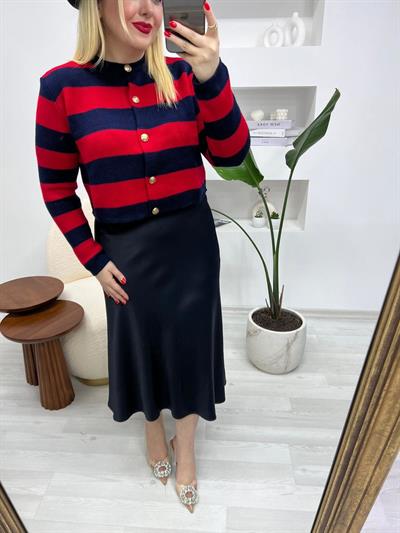 Beli Lastikli Koyu Laci Saten Etek