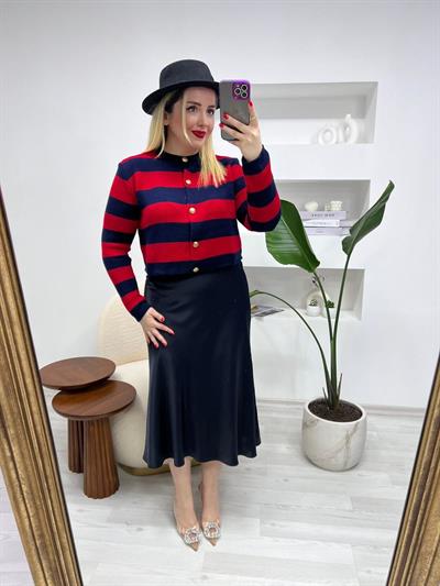 Beli Lastikli Koyu Laci Saten Etek