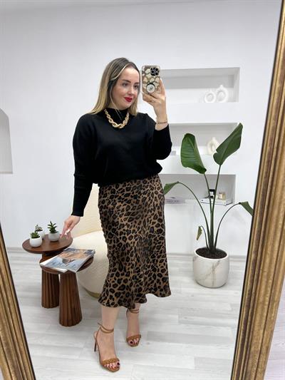 Beli Lastikli Leopar Acı Kahve Etek