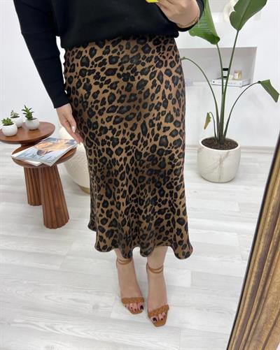 Beli Lastikli Leopar Acı Kahve Etek