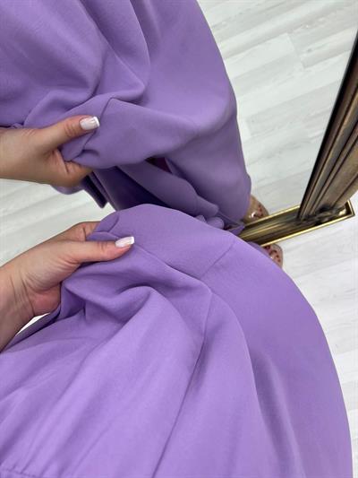 Beli Lastikli Lila Aerobin Keten Elbise