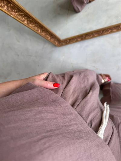 Beli Lastıklı Palazzo Pantolonlu Keten Takım Kahve