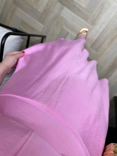 Belina Bel Detaylı Yarasa Kol Tasarım Elbise Pembe