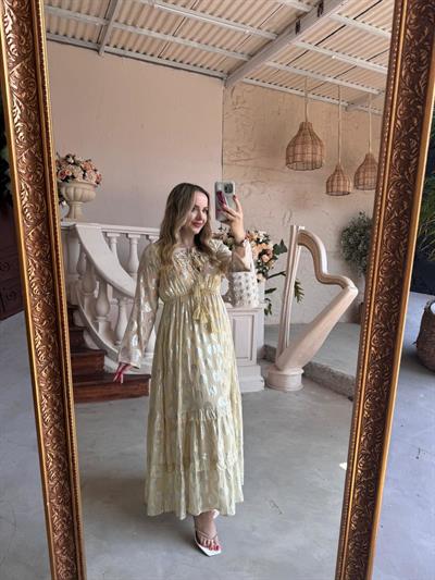 Belis İthal Özel Tasarım Uzun Elbise Ekru