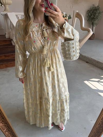 Belis İthal Özel Tasarım Uzun Elbise Ekru