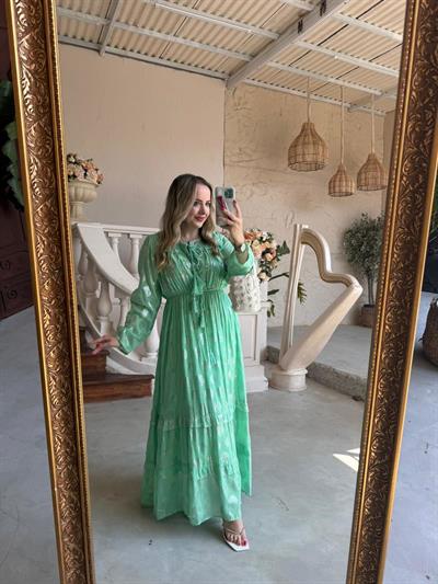 Belis İthal Özel Tasarım Uzun Elbise Mint Yeşil