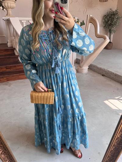 Belis İthal Özel Tasarım Uzun Elbise Mavi