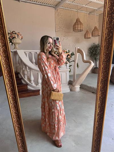 Belis İthal Özel Tasarım Uzun Elbise Pembe