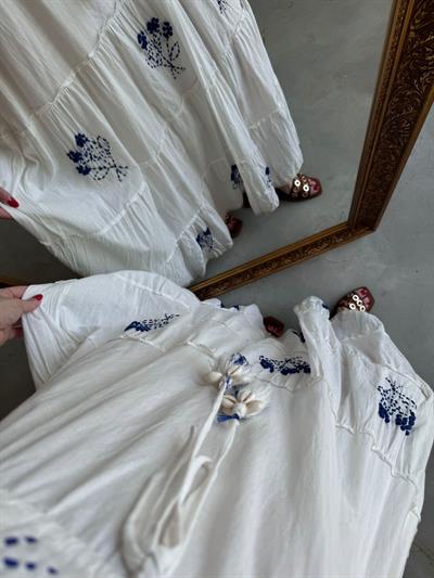 Bella Mavi Nakiş Ve Deniz Kabuklu İthal Pamuk Elbise