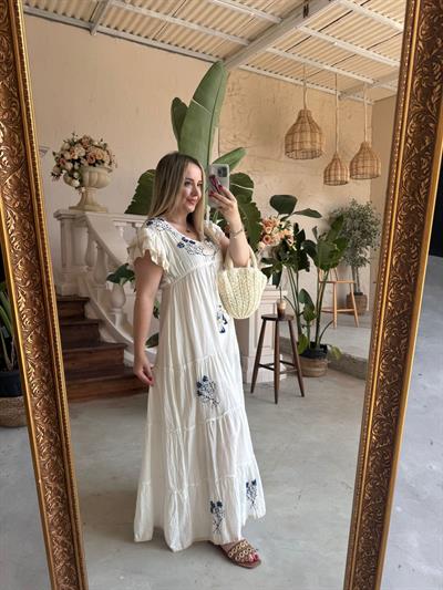 Bella Mavi Nakiş Ve Deniz Kabuklu İthal Pamuk Elbise