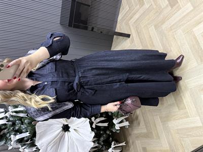 Bella Tasarım Belden Oturtmalı Denim Elbise