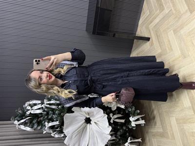 Bella Tasarım Belden Oturtmalı Denim Elbise