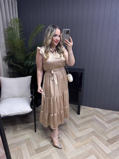 Bella Tasarım İpek Saten Elbise Bronz