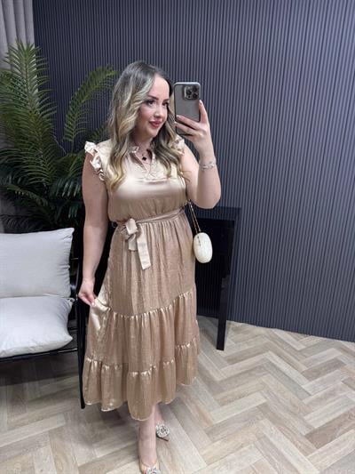 Bella Tasarım İpek Saten Elbise Bronz