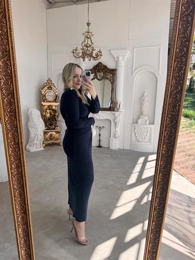 Belly Gold Düğme Detaylı Vatkalı Tasarım Elbise Lacivert