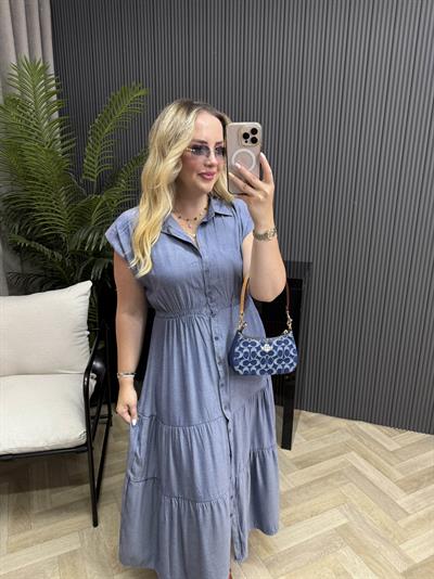 Berfin Beli Lastikli Tensel Kumaş Elbise