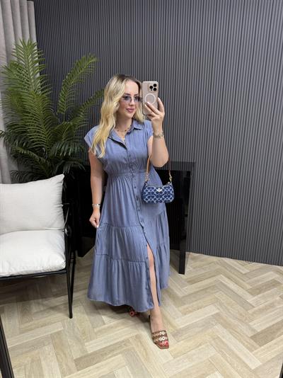 Berfin Beli Lastikli Tensel Kumaş Elbise