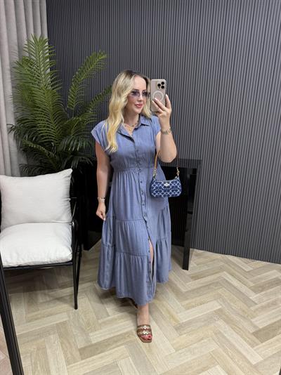 Berfin Beli Lastikli Tensel Kumaş Elbise